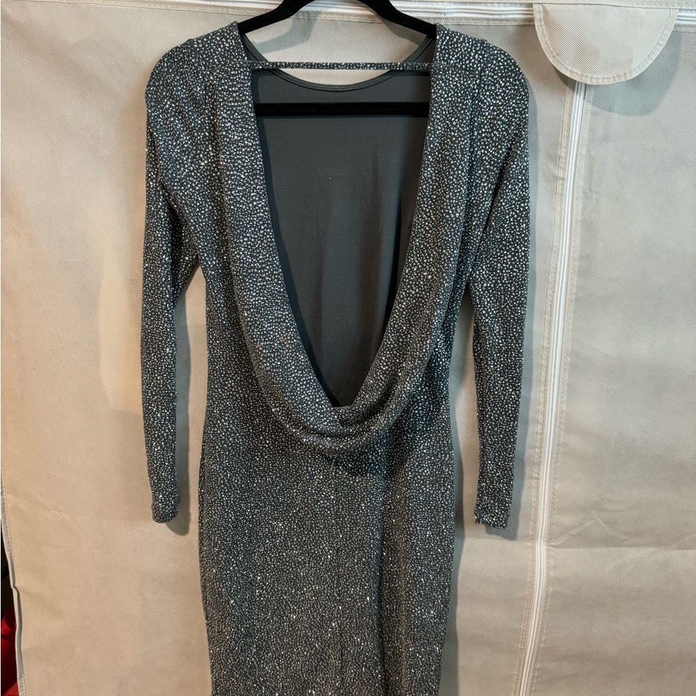 H&M Silver Long Sleeve Cowl Neck Bodycon Dress